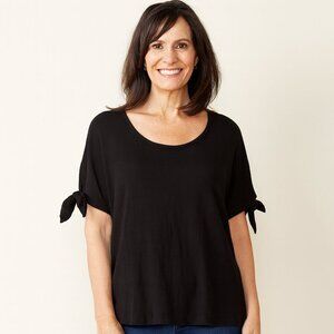 Max Studio Black Tie-Sleeve Blouse – Classic Scoop Neck, Effortless Style
